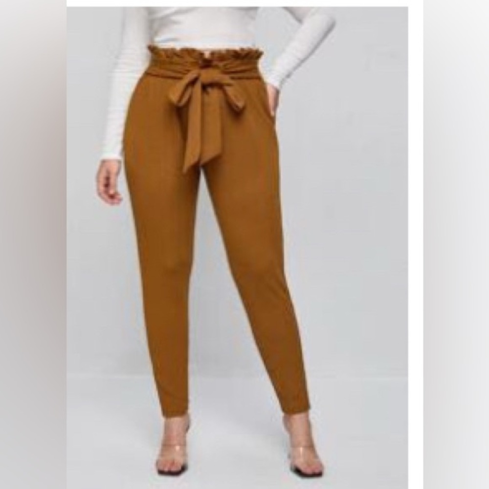 Paper Bag Tie Waist Pants - Business Casual